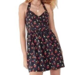 URBAN OUTFITTERS WOMENS CHERRY POLKA DOT HALTER MINI DRESS LARGE